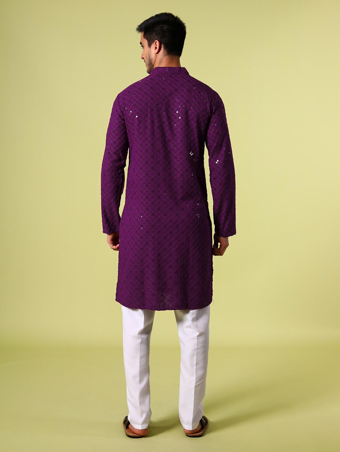 men's embroidered cotton kurta - 19957244 - Standard Image - 3