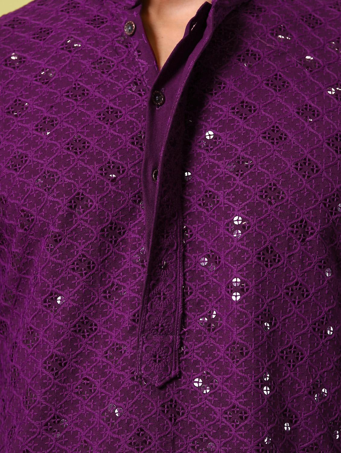 men's embroidered cotton kurta - 19957244 - Standard Image - 5
