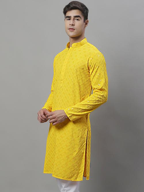 men's embroidered cotton kurta - 19957250 - Standard Image - 0