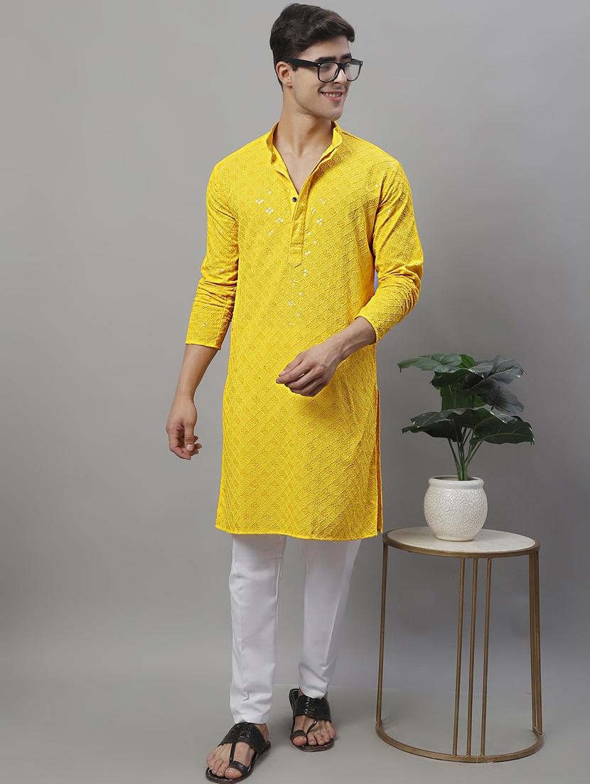 men's embroidered cotton kurta - 19957250 - Standard Image - 3