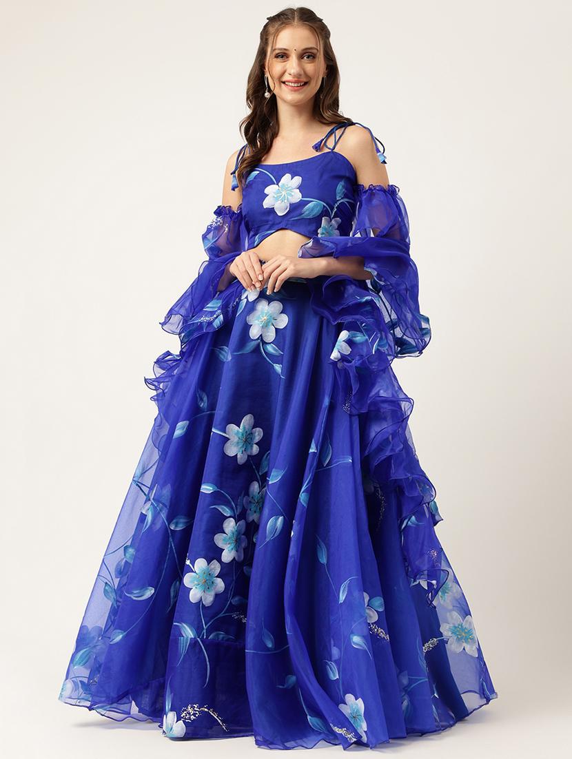 floral printed unstitched sharara lehenga - 19957340 - Zoom Image - 0