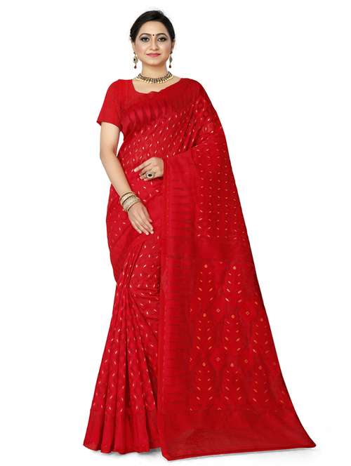 red self design jamdani saree - 19957522 -  Standard Image - 0