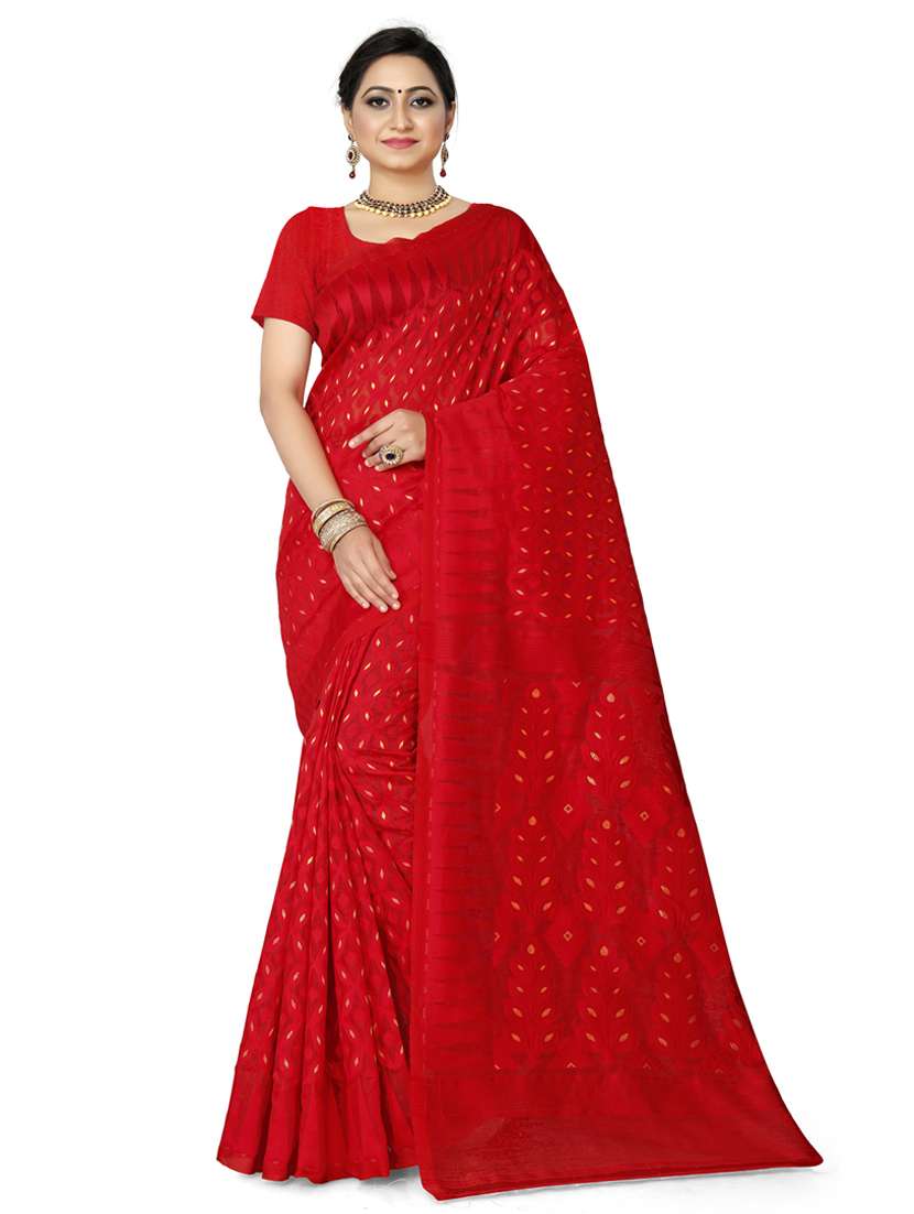 red self design jamdani saree - 19957522 -  Zoom Image - 0