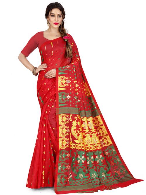 red self design jamdani saree - 19957543 - Standard Image - 0