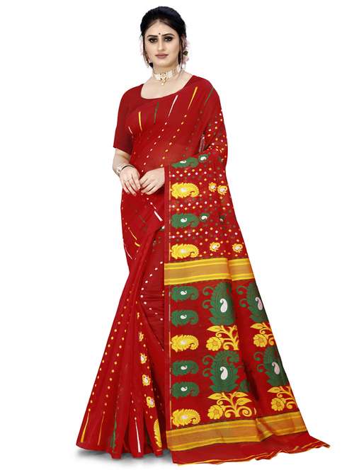 red self design jamdani saree - 19957553 -  Standard Image - 0