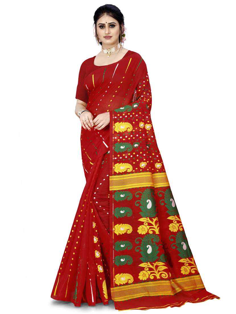 red self design jamdani saree - 19957553 -  Zoom Image - 0