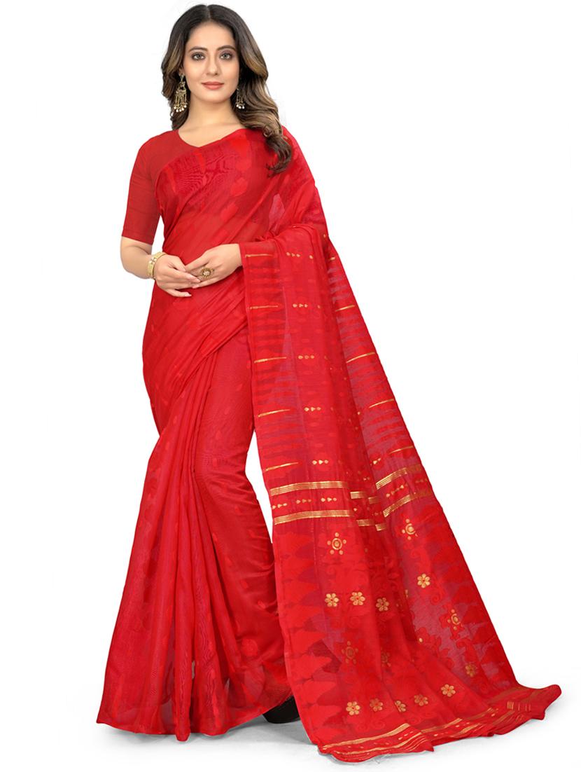 red self design jamdani saree - 19957568 -  Zoom Image - 0