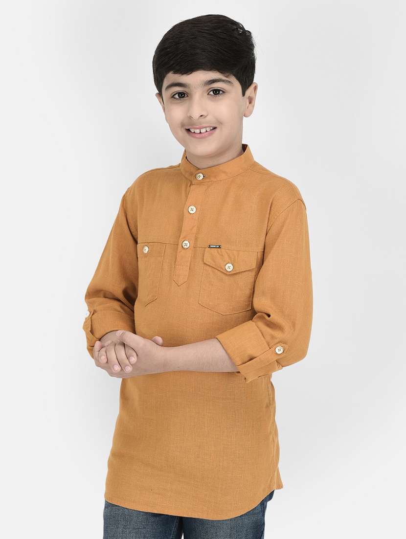 beige solid mandarin neck kurta 
