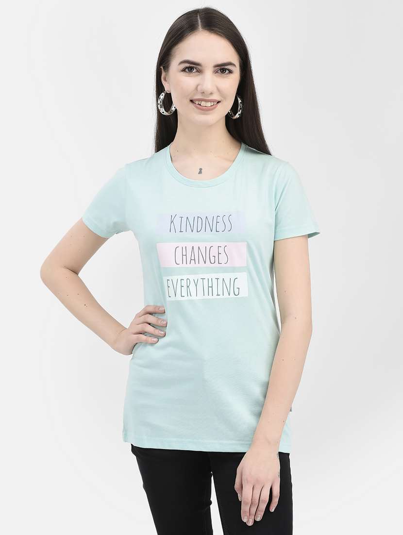 blue round neck half sleeves printed regular t-shirt 