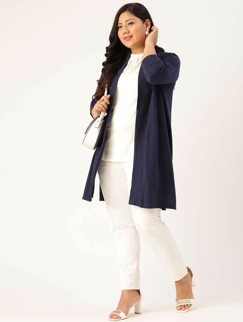 Navy Blue Cotton Shrug - 19959871 -  Standard Image - 3