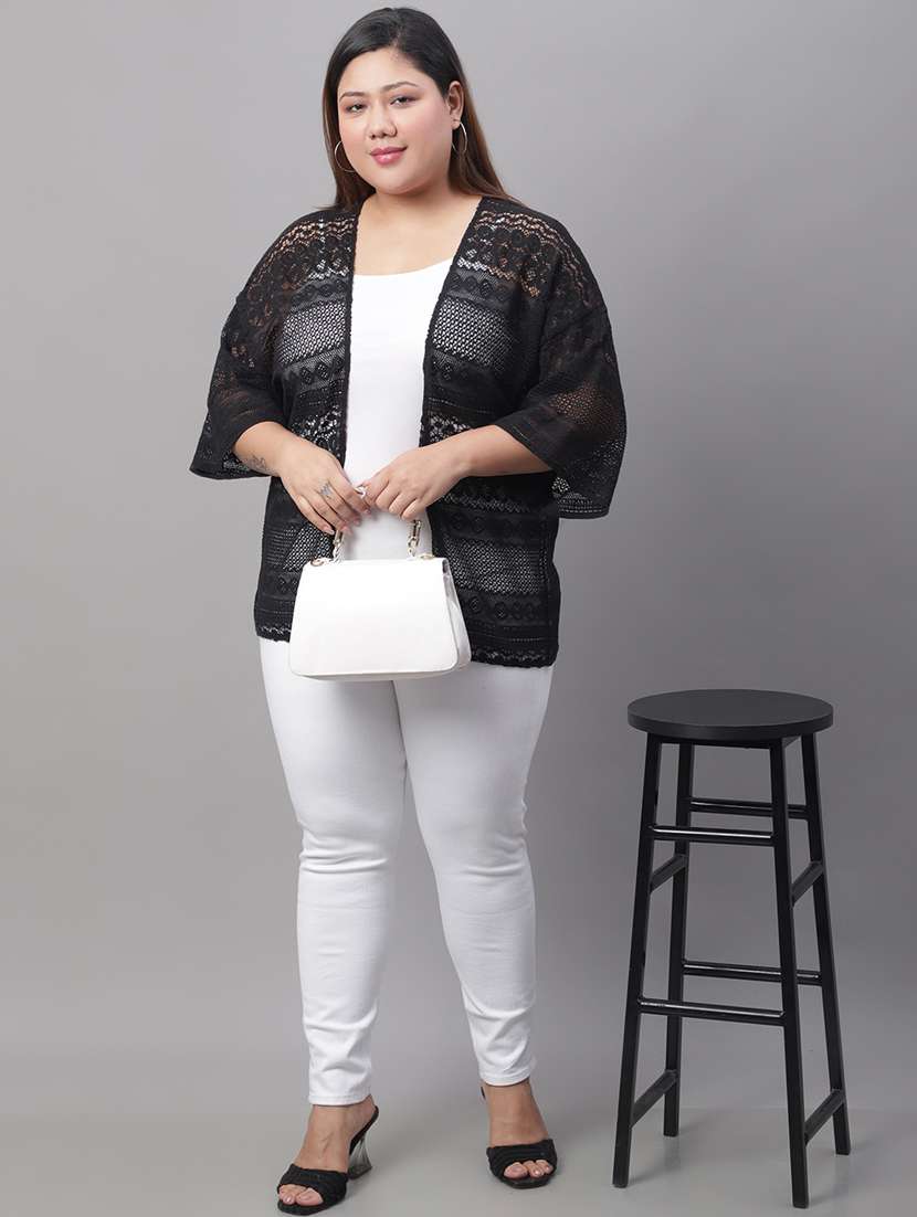 women self design three quarter sleeve shrugs - 19959927 -  Standard Image - 3