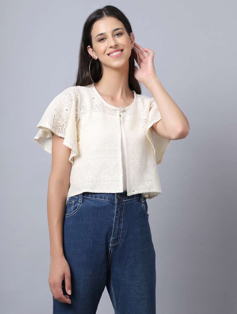 women self design short sleeve shrugs