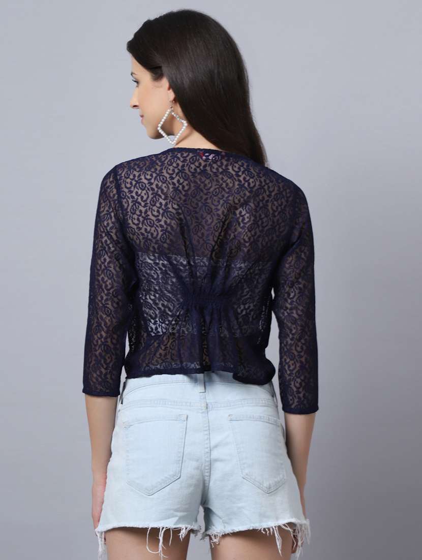 Women Self Design Three Quarter Sleeve Shrugs - 19960047 -  Standard Image - 3