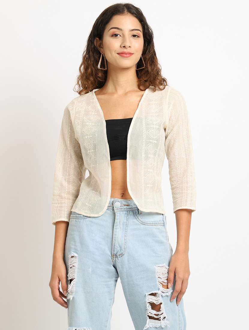 beige self design short shrug