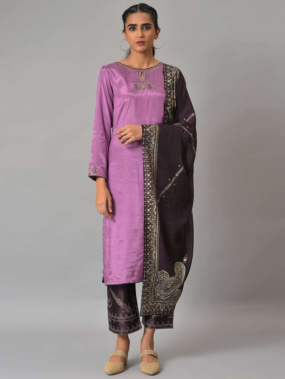 purple solid kurta palazzo set
