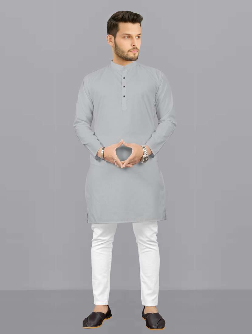 men grey solids kurta pyjama ethnic wear sets