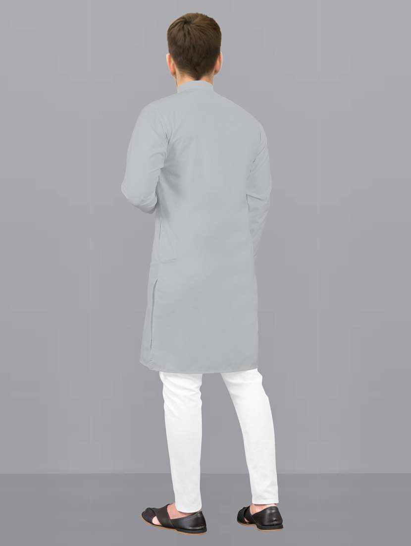 men grey solids kurta pyjama ethnic wear sets - 19960618 -  Standard Image - 3