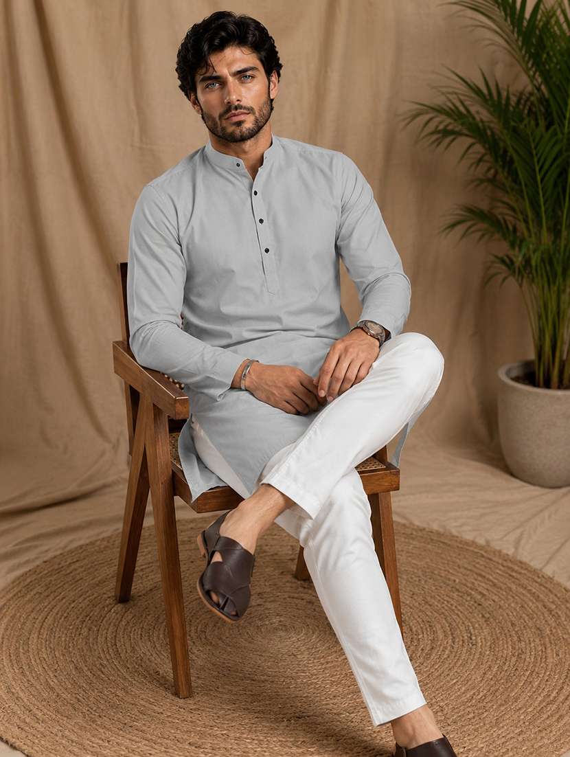 men mandarin neck solid kurta pyjama set  - 19960618 -  Standard Image - 3