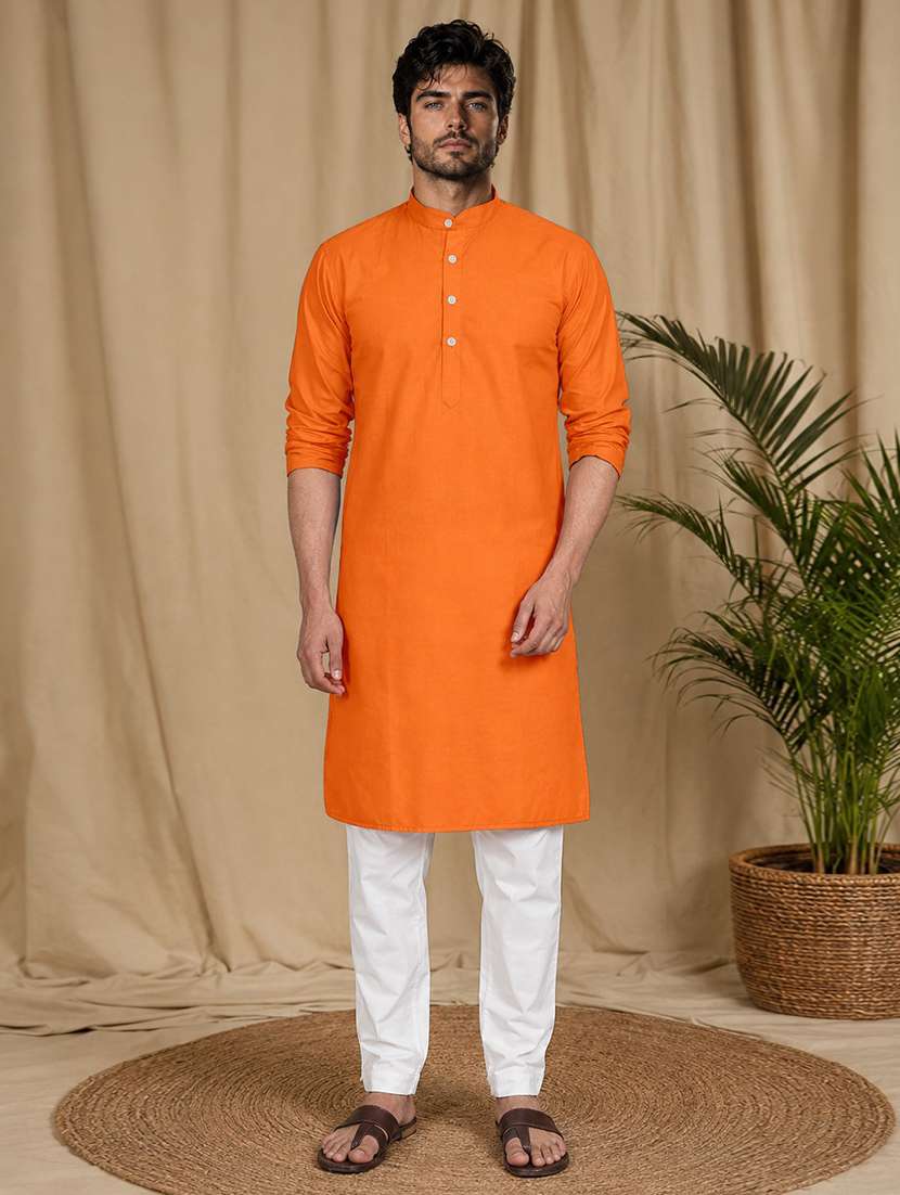 men mandarin neck solid kurta pyjama set 