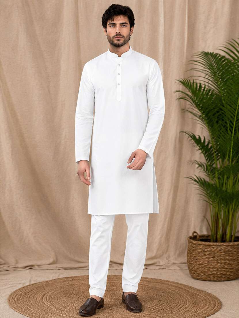 men mandarin neck solid kurta pyjama set 