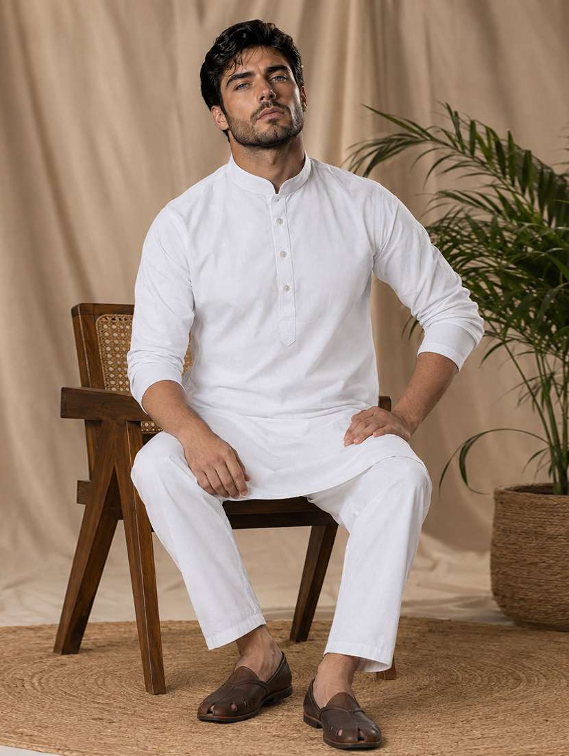 men mandarin neck solid kurta pyjama set  - 19960625 -  Standard Image - 3