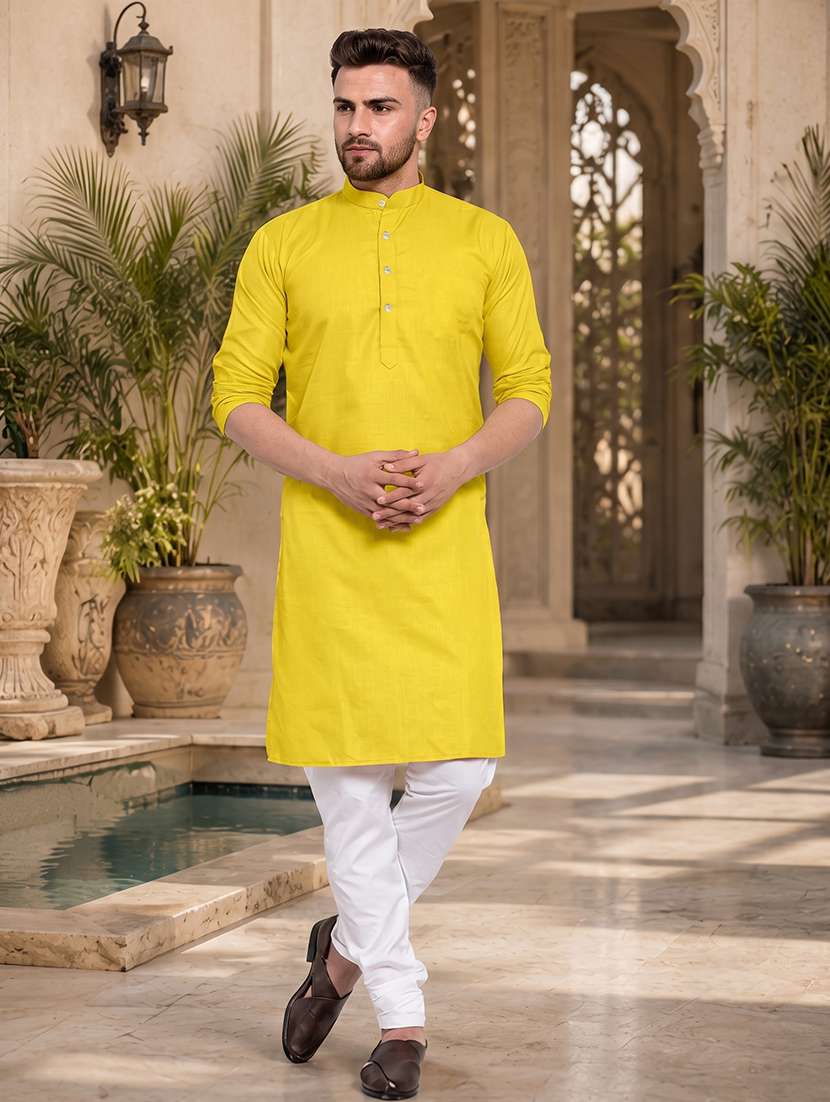 men mandarin neck solid kurta pyjama set 