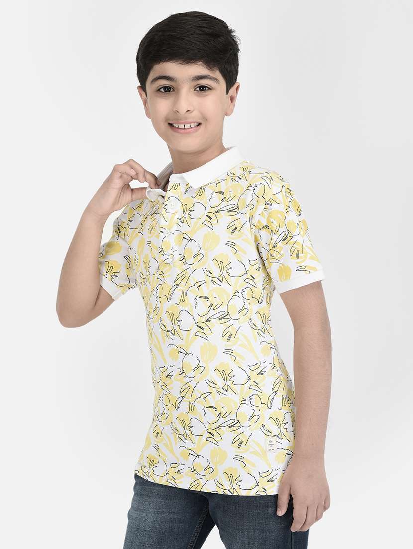 white printed polo neck t-shirt