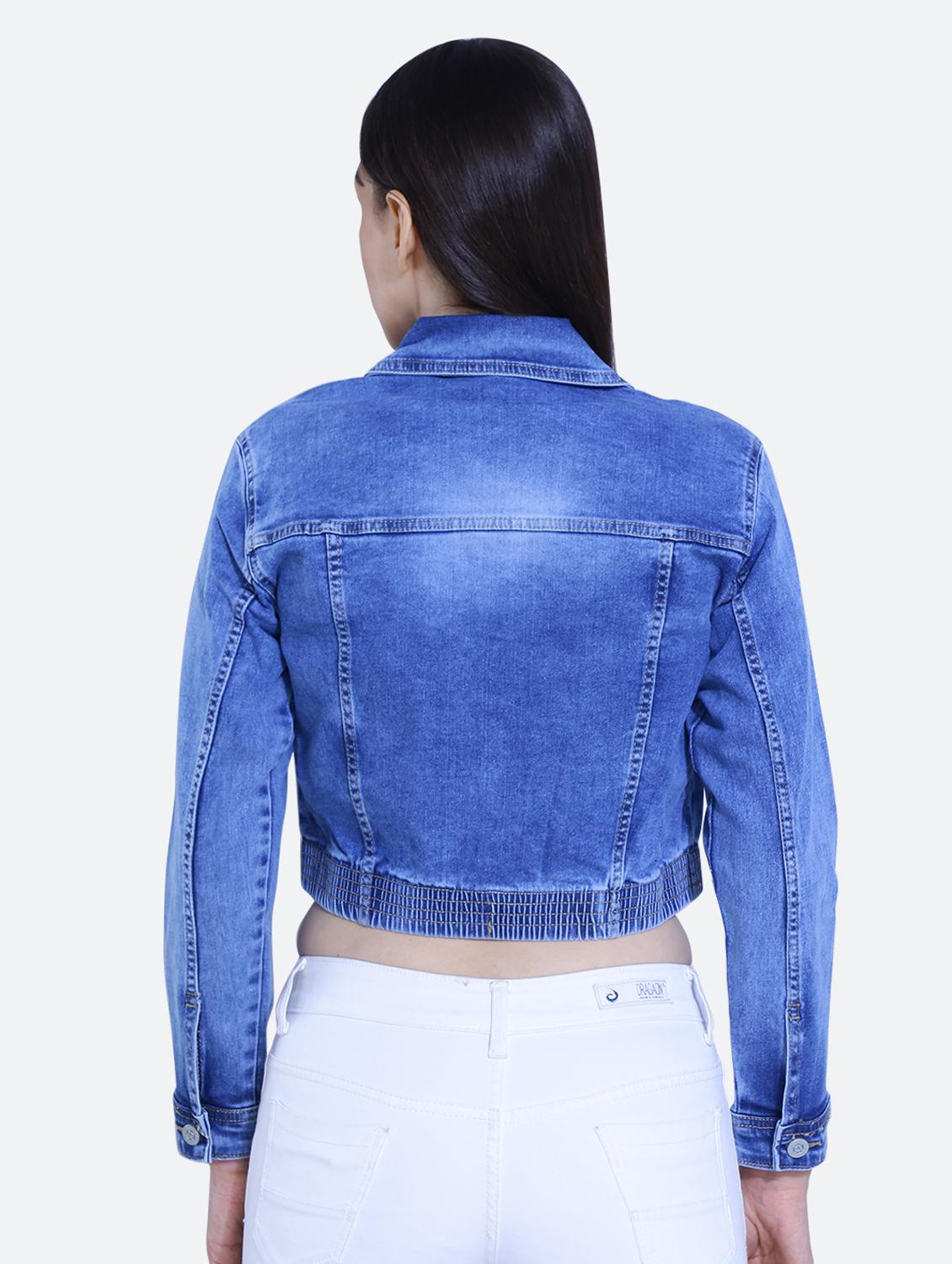 solid cropped denim jacket - 19962962 - Standard Image - 3