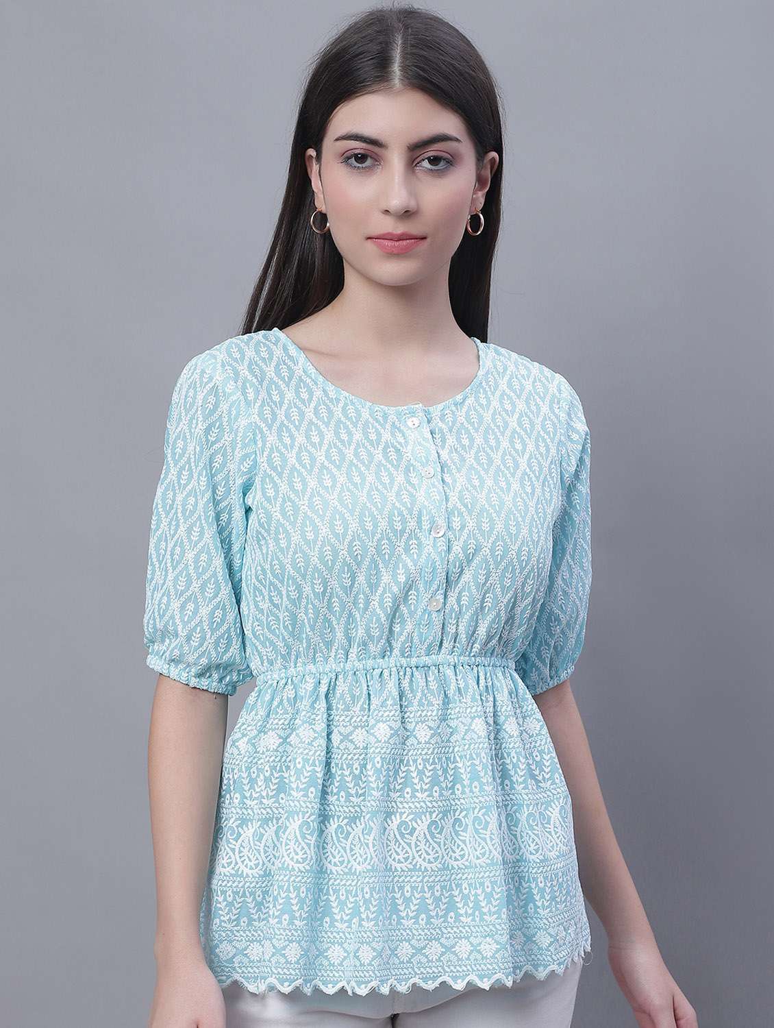 women's peplum round neck top - 19962967 -  Zoom Image - 0