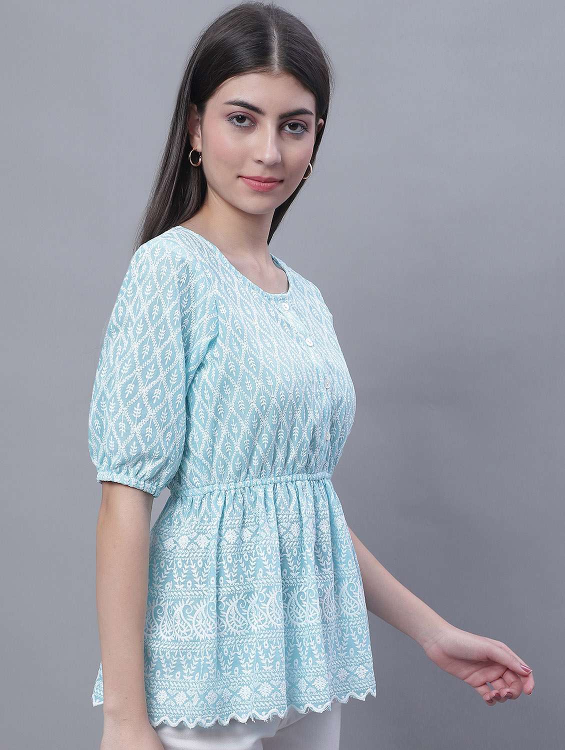 women's peplum round neck top - 19962967 - Standard Image - 3