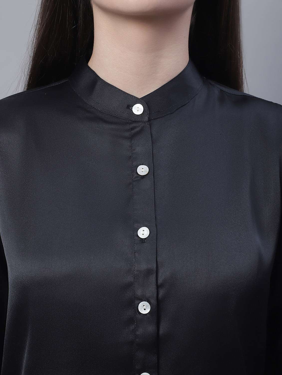 black solid mandarin neck regular top - 19962968 -  Standard Image - 5