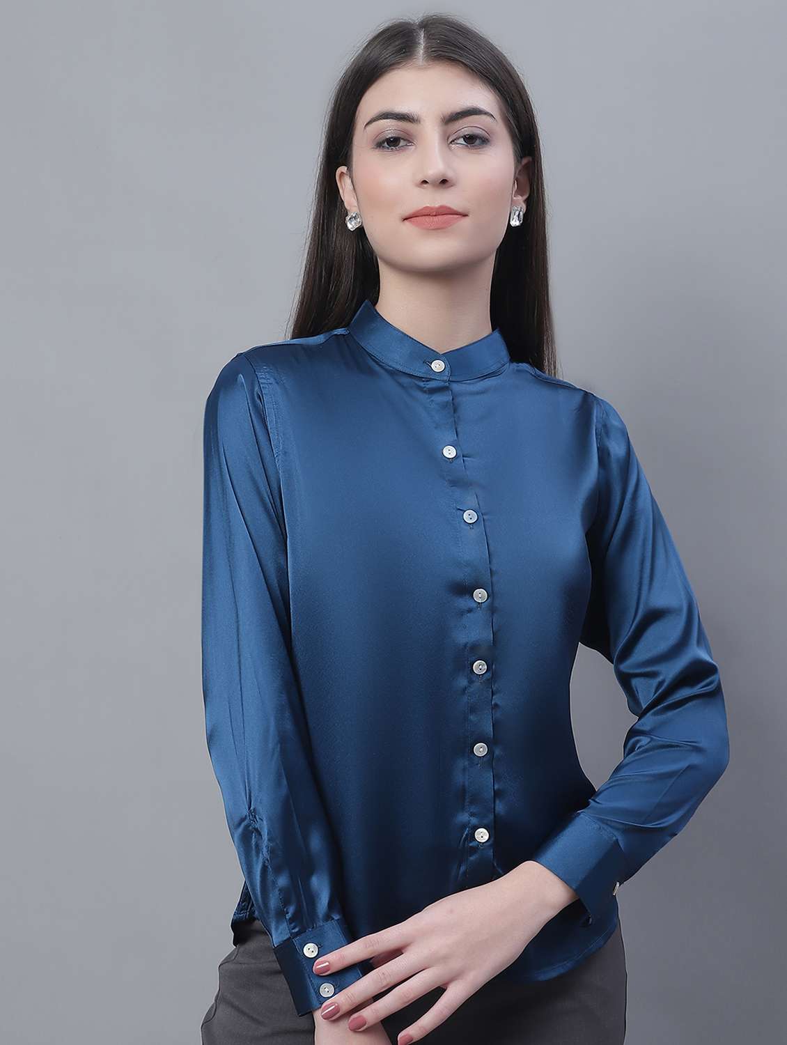 women's straight mandarin neck top