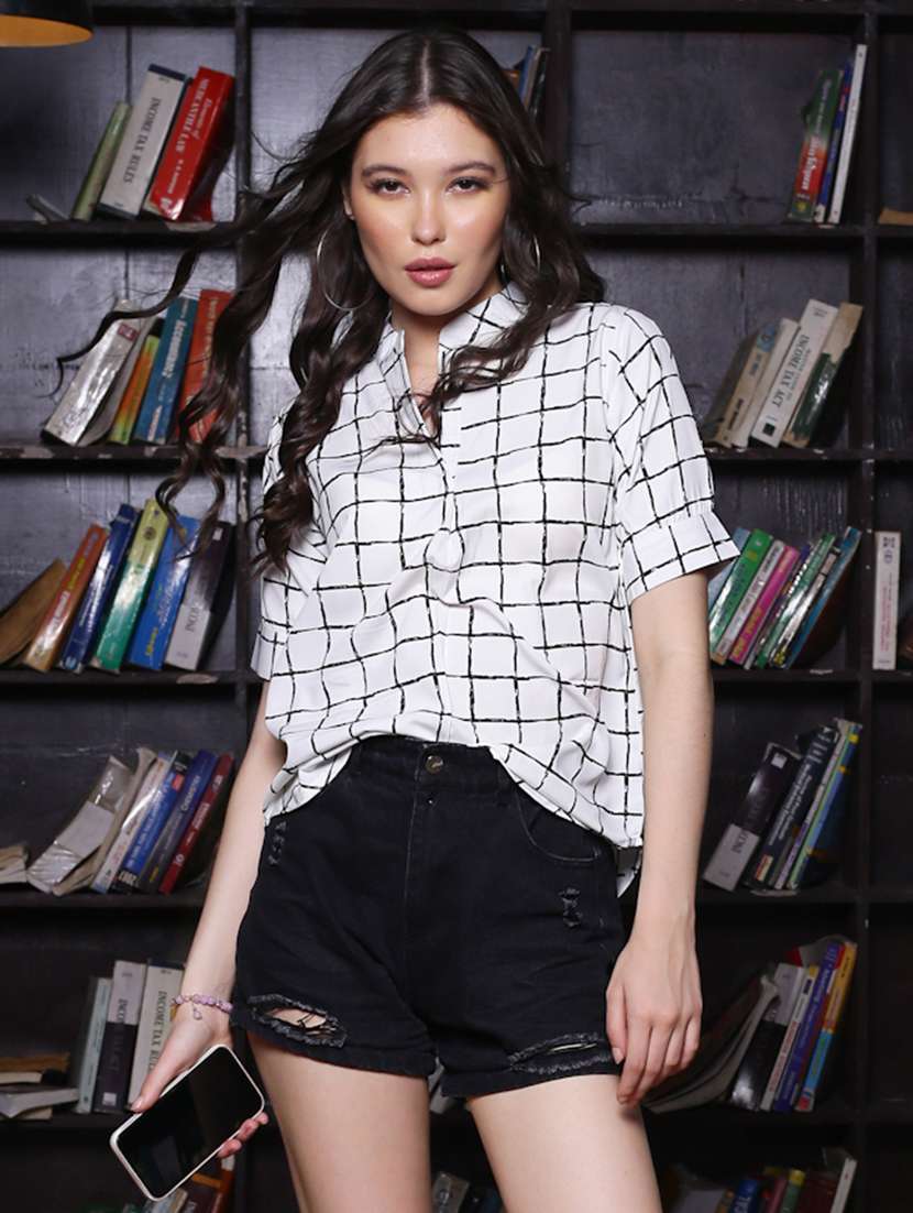women's high-low mandarin neck top - 19963270 -  Zoom Image - 0