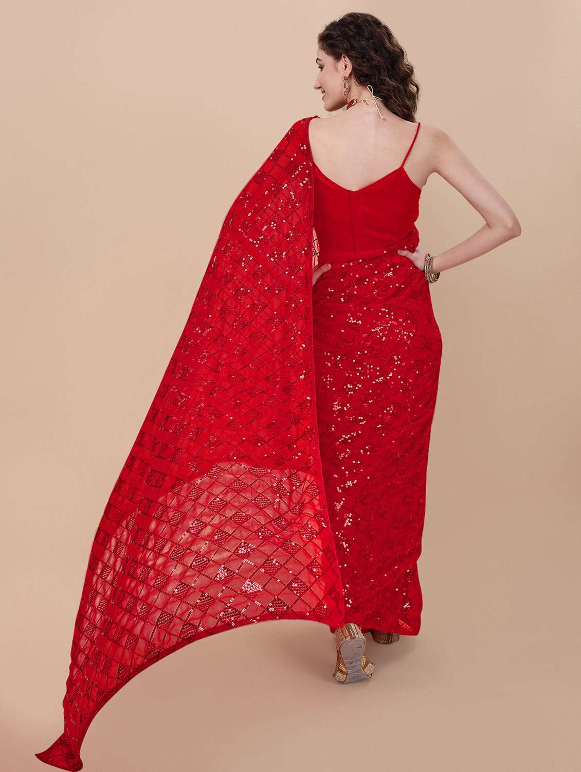 women's self design red colored saree - 19963405 -  Standard Image - 3