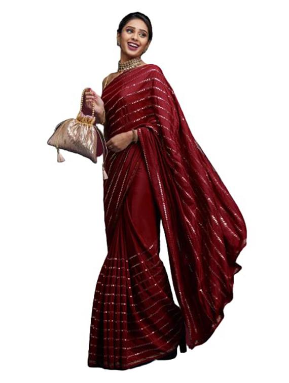 maroon self design saree with blouse - 19963410 -  Zoom Image - 0