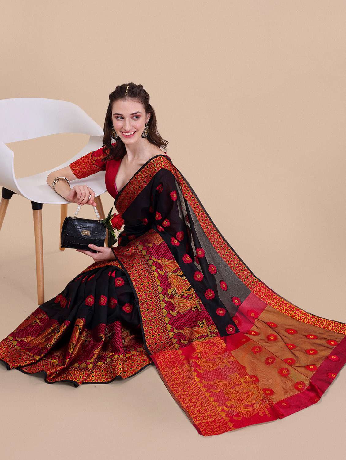 women's self design black colored saree - 19963418 -  Standard Image - 3