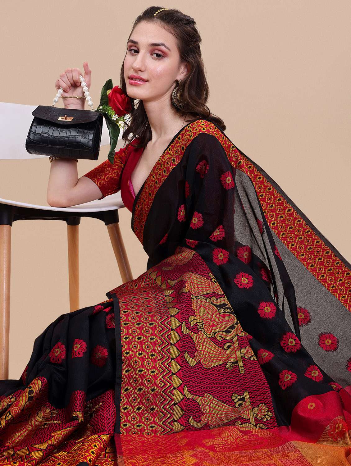 women's self design black colored saree - 19963418 -  Standard Image - 5