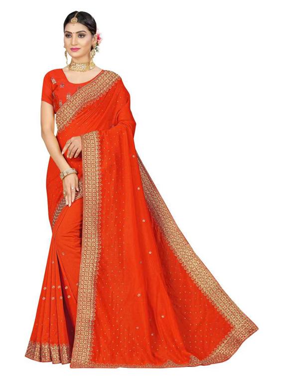 orange embroidered saree with blouse - 19963442 -  Zoom Image - 0