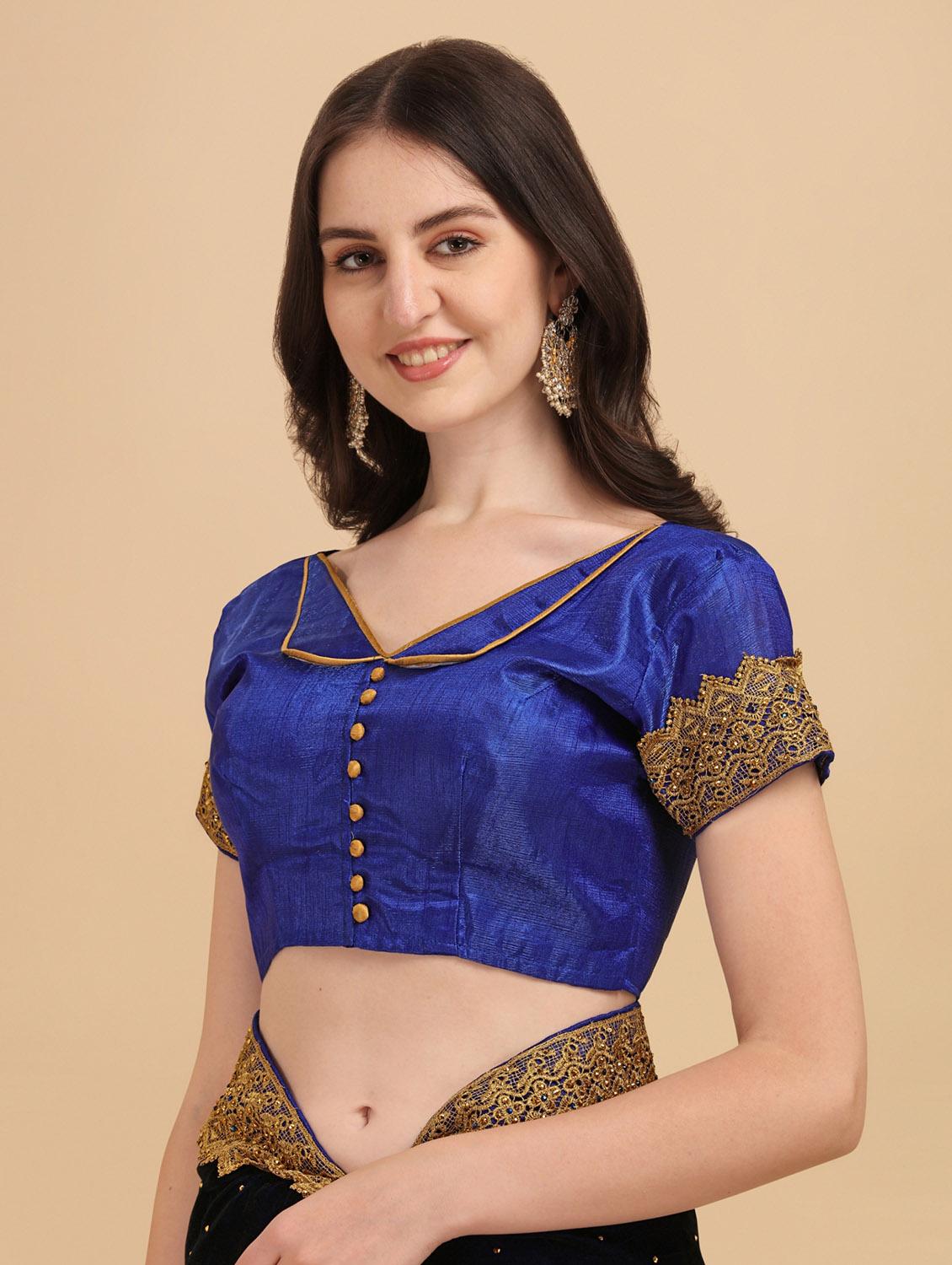 blue embroidered saree with blouse - 19963508 - Standard Image - 3