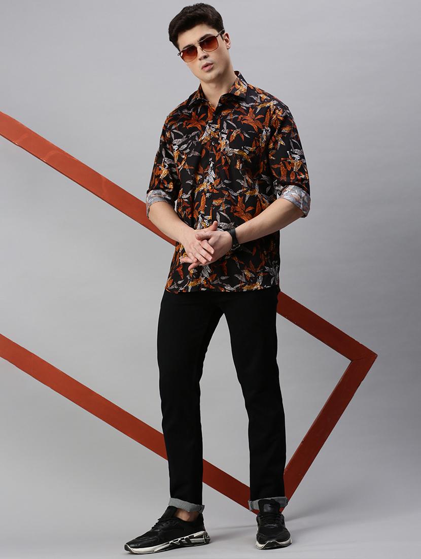 mens leaf print casual shirt - 19963550 - Standard Image - 3