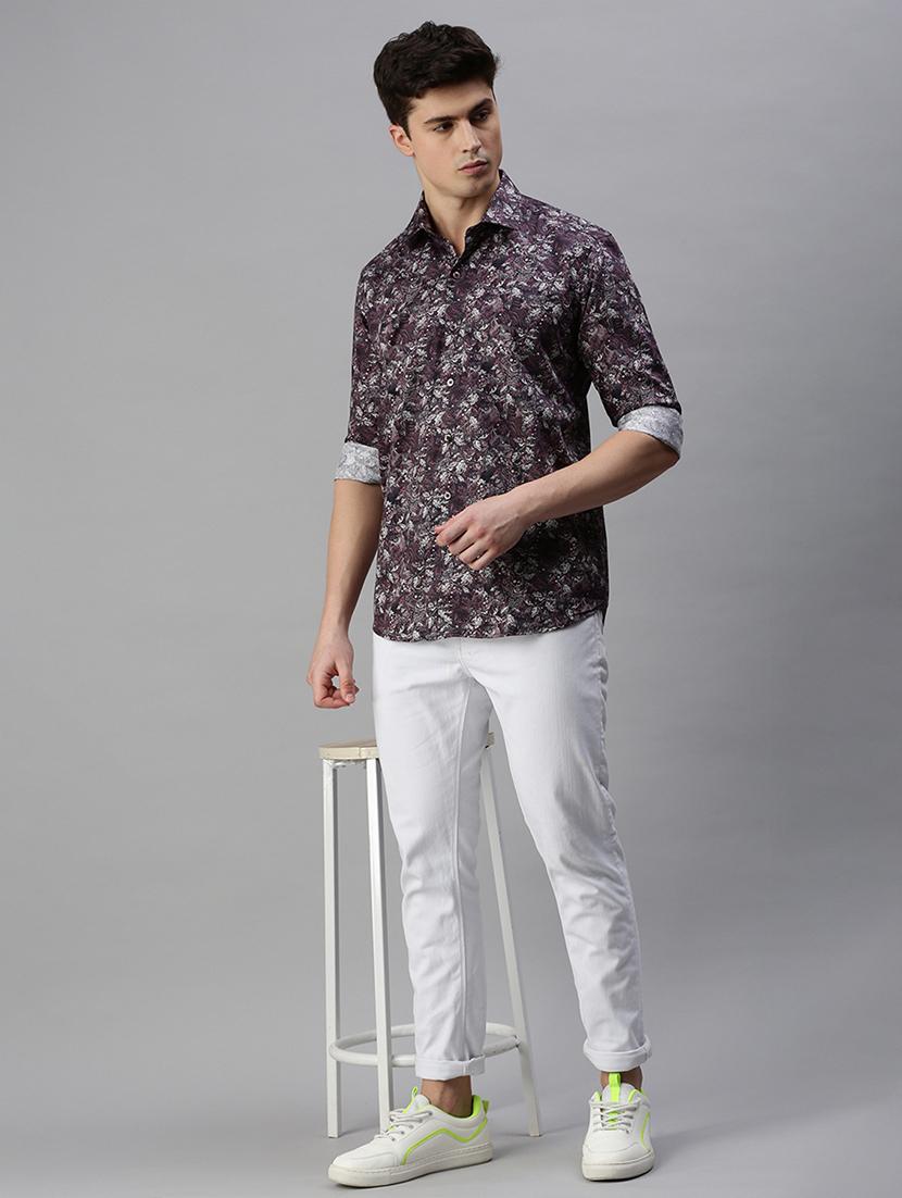 mens leaf print casual shirt - 19963565 - Standard Image - 3