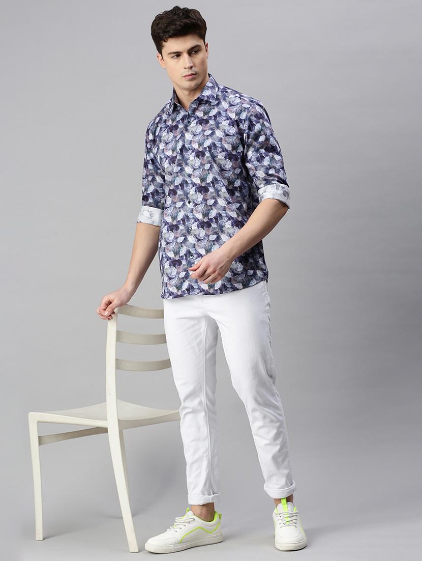 mens leaf print casual shirt - 19963566 - Standard Image - 3