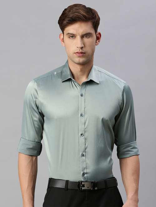 grey solid formal shirt - 19963578 -  Standard Image - 0