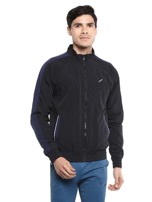 blue color block long sleeve casual jacket - 19963802 - Standard Image - 0