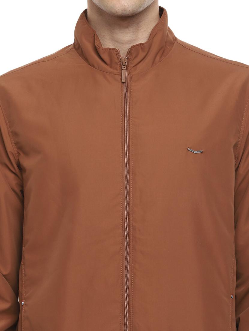 brown solid long sleeve bomber jacket - 19963808 - Standard Image - 3