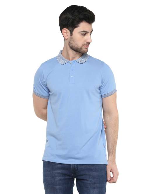 blue solid cotton polo t-shirt - 19963998 -  Standard Image - 0