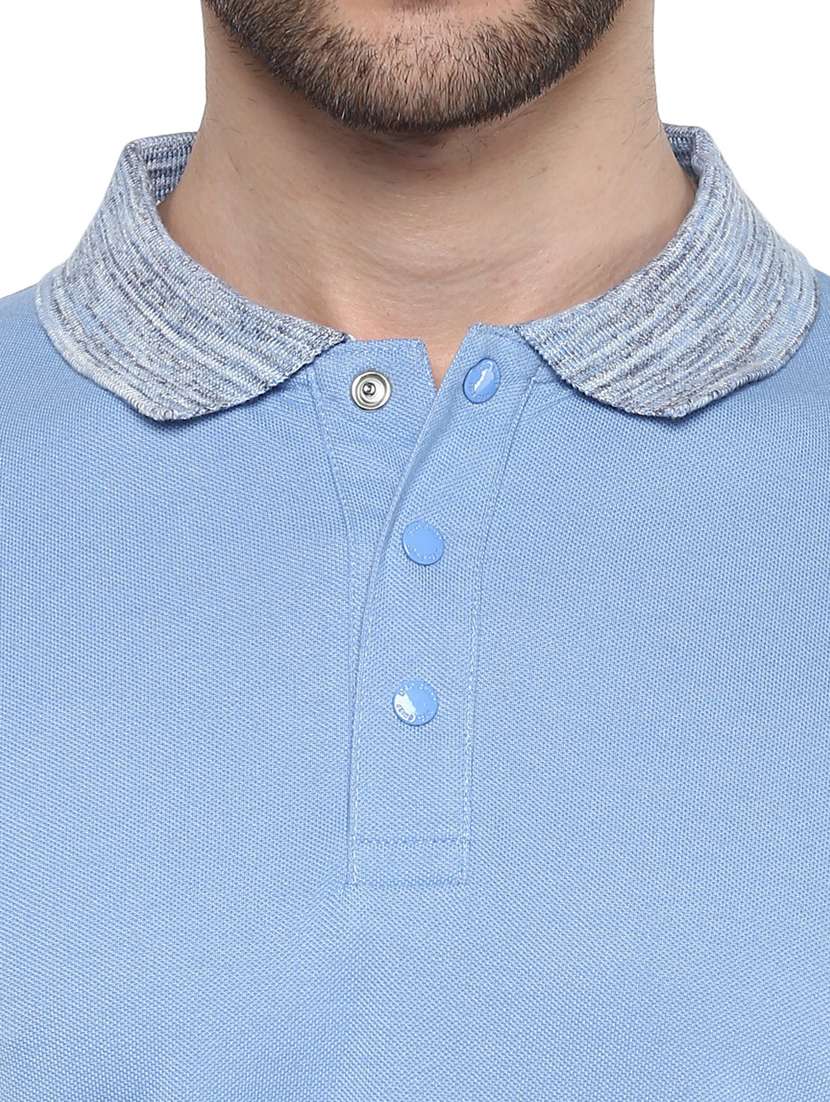 blue solid cotton polo t-shirt - 19963998 - Standard Image - 3