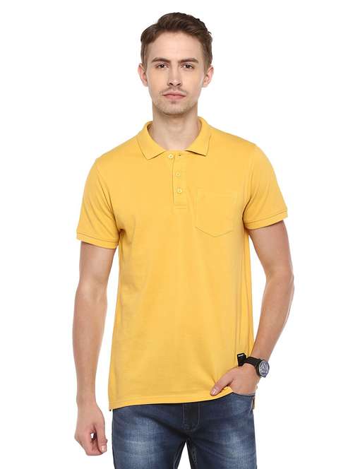yellow solid cotton polo t-shirt - 19964008 - Standard Image - 0