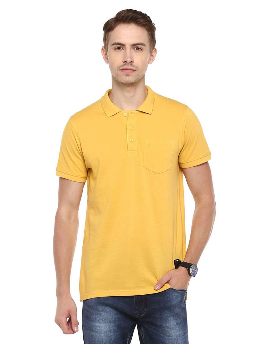 yellow solid cotton polo t-shirt - 19964008 - Zoom Image - 0