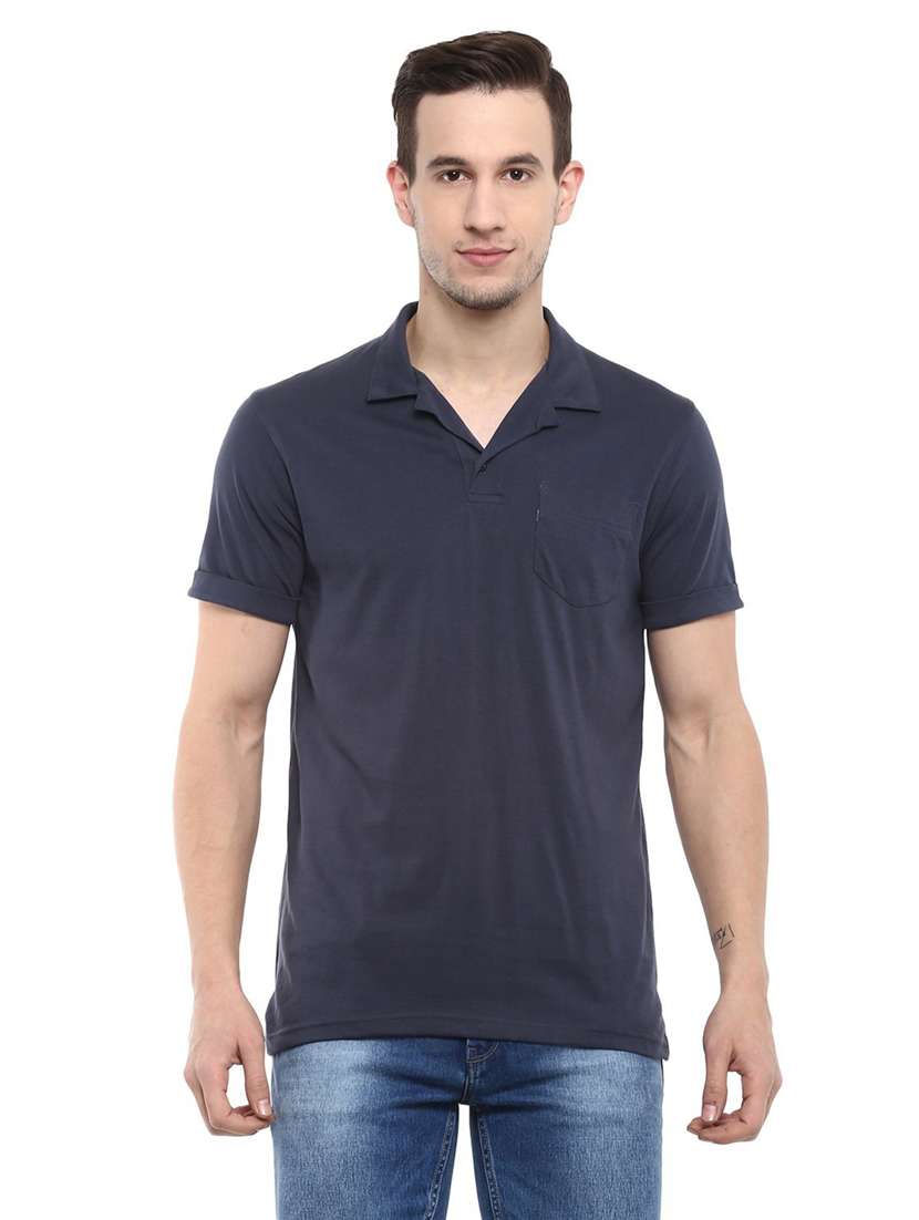 blue solid short sleeve polo neck t-shirt - 19964022 - Zoom Image - 0